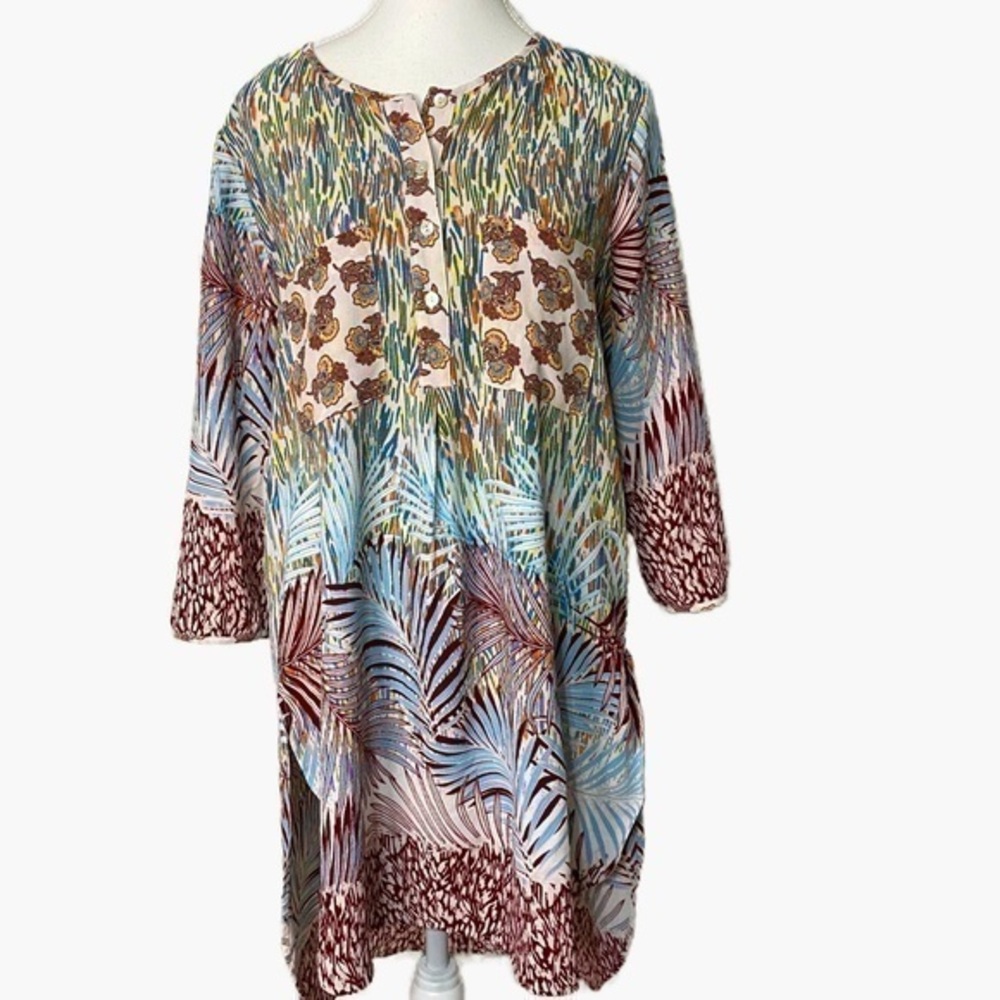 Anthropologie Fig & Flower Multi Print High Low Tunic